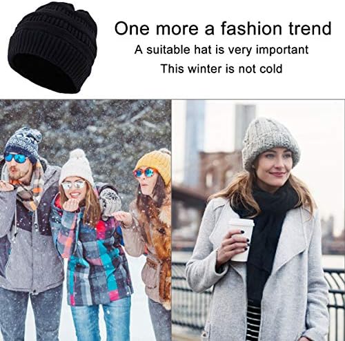 YouGa Winter Women Ponytail Hat - Women Ponytail Beanie Hat Cable Stretch Knit Cap Winter Outdoor Warm Messy Bun Hat with Hole