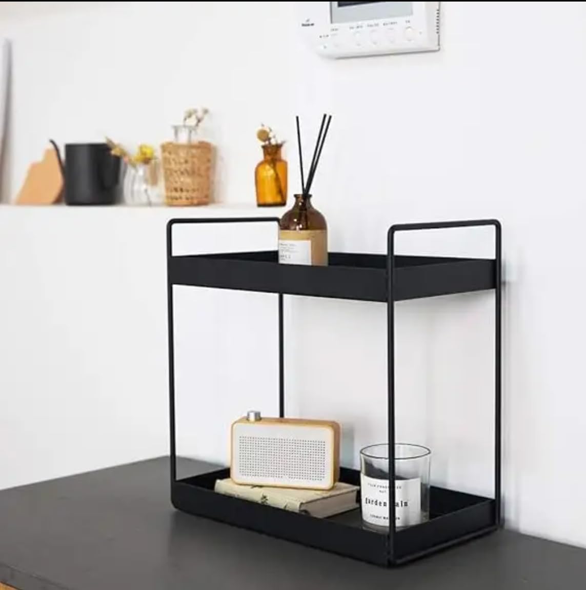 Clazkit Iron 2-Tier Countertop Kitchen Organizer | Tiered Shelf Storage Rack, Counter Top Organiser Storage Shelf for Home Kitchen and Bathroom