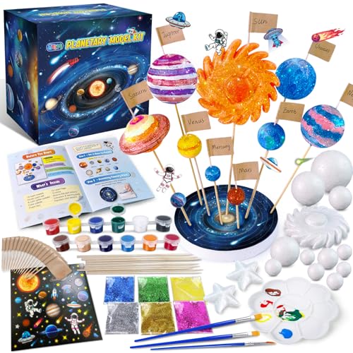 UNGLINGA Sistema solar modelo de construção com 9 bolas de espuma, planetas para pintar, brinquedo para crianças, projeto escolar, ciência espacial, S.T.E.M. Jogo educativo, ideia de presente para
