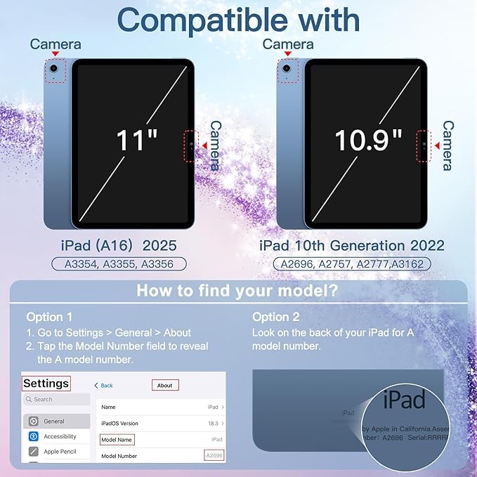 Image of ProElite Case Cover for Apple iPad (A16) 11th /10th Generation (2025 /2022), Transparent case Cover with Pencil Holder for iPad 11th /10th Gen 2025 /2022, Glittering Light Blue
