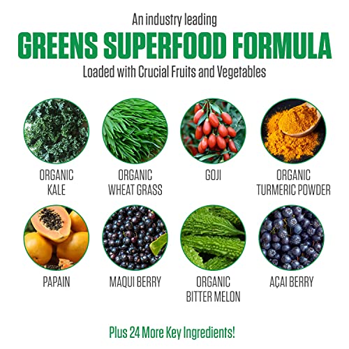 Immuno Greens Powder | #1 Rated Organic Reds & Greens Superfood with Antioxidants, Digestive Enzymes, Immune Support | Spirulina, Wheat Grass & More (Vegan, Keto Friendly, Gluten Free) 35 Servings