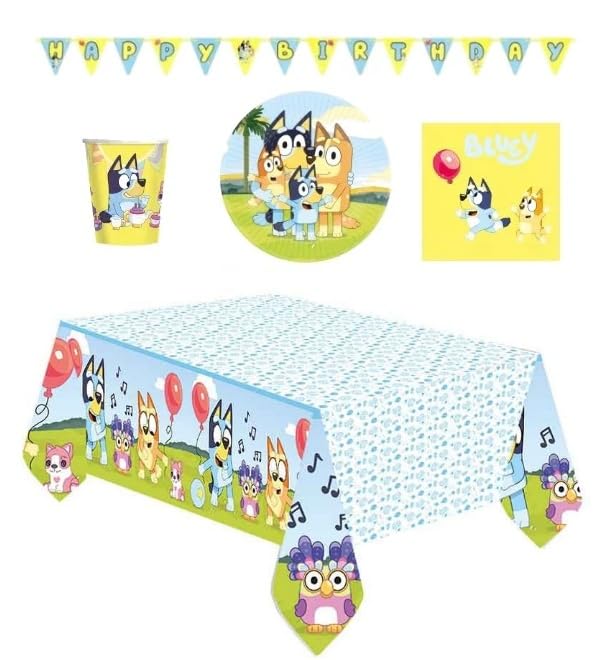 Anila's Party Set Bluey, 38-Piece Set, Plates, Cups, Napkins, Disposable Tableware, Tableware Set