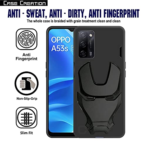 Image of COVERLY Official 3D Smooth Feel Avengers Logo Mask soft Rugged Grip TPU silicone Iron Man Engraved Cartoon Movie Engraved Silicone rubber Matte Strong back cover for Oppo A53s (2020) -HD Black Avenger