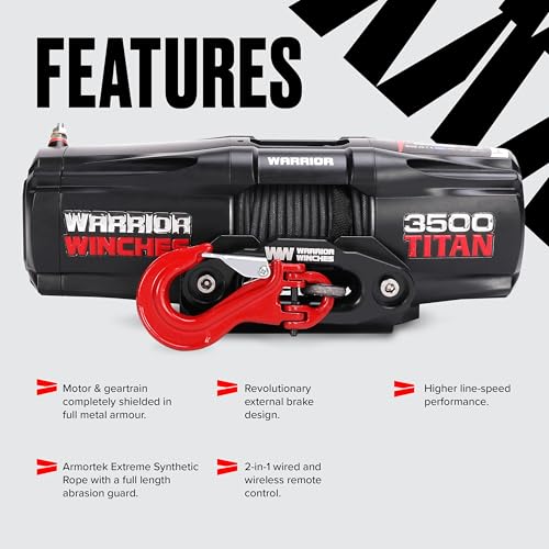 Warrior Winches Titan 3500lb Eléctrico 12V Cuerda Sintética miniatura 3