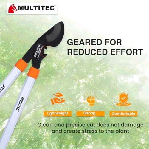 Image of MULTITEC BPL-22G Power Gear Bypass Lopper | Heavy Duty Branch Cutter for Green Wood | Tree Pruner with Effort-Saving Gear Mechanism | Carbon Steel Blade | Garden, Farm & Orchard Tool