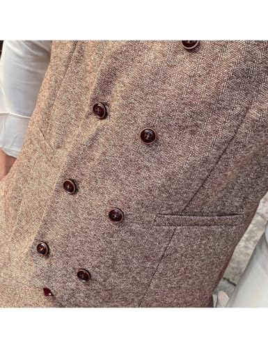 2 Pieces Men's Tweed Herringbone Suit Slim Fit Solid Vest Pants Sets Casual Formal Wedding Party3