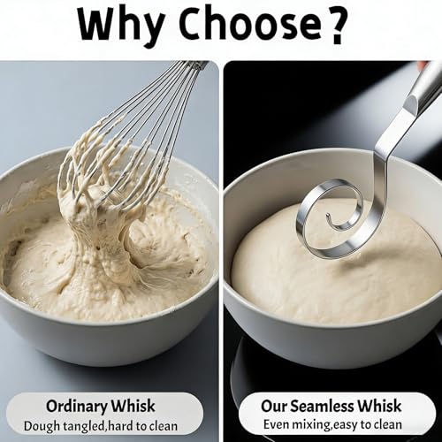 Image of TEEVEA Danish Dough Whisk, Seamless Stainless Steel for Sourdough Bread | Food-grade 304 stainless steel, rust and corrosion resistant, bend-proof, easy to clean, dishwasher safe