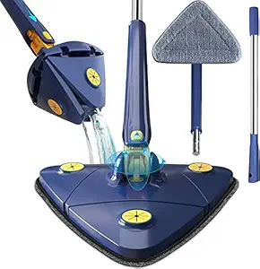 VYOOx 360 degree Rotatable Adjustable Triangle Cleaning Mop with Stainless Steel Long Handle Push-Pull Squeezing Cleaning Mop Dry & Wet Mop Floor Windows Ceiling