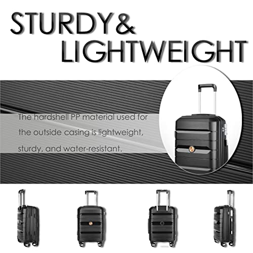 Somago 4 Pieces Luggage Set(14/20/24/28) Pp Lightweight 4 Double Rolling Wheels Suitcase With Tsa Lock & Ykk Zipper Bussiness Trip (Black) #TOP2