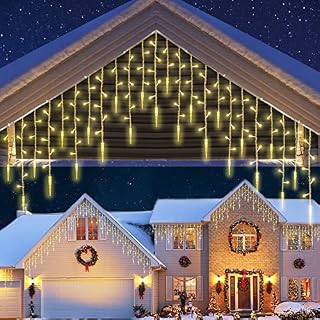 iBaycon LED Icicle Lights, 400 LED 12M/39.4Ft 8 Modes with 80 Drops Warm White Icicle Christmas Lights, Waterproof Connectable Outdoor Icicle String Lights for Holiday, Christmas, Wedding, Balcony