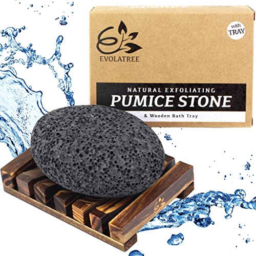 Evolatree Pumice Stone For Feet - Lava Foot Scrub, Cleaning & Exfoliating Dead Skin, Corn & Callus Remover For Hands Heels - Shower Bath Foot Scrubber & Scraper Pedicure Care W/ Bonus Wooden Soap Tray #TOP1