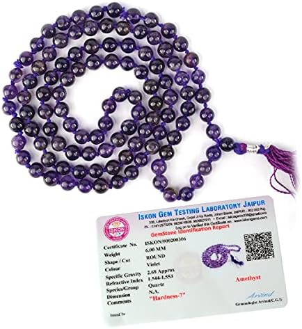 Reiki Crystal Products Certified Amethyst Mala 6 mm 108 Round Beads Natural Purple Crystal Necklace for Japa, Meditation & Spiritual Practice for Men & Women
