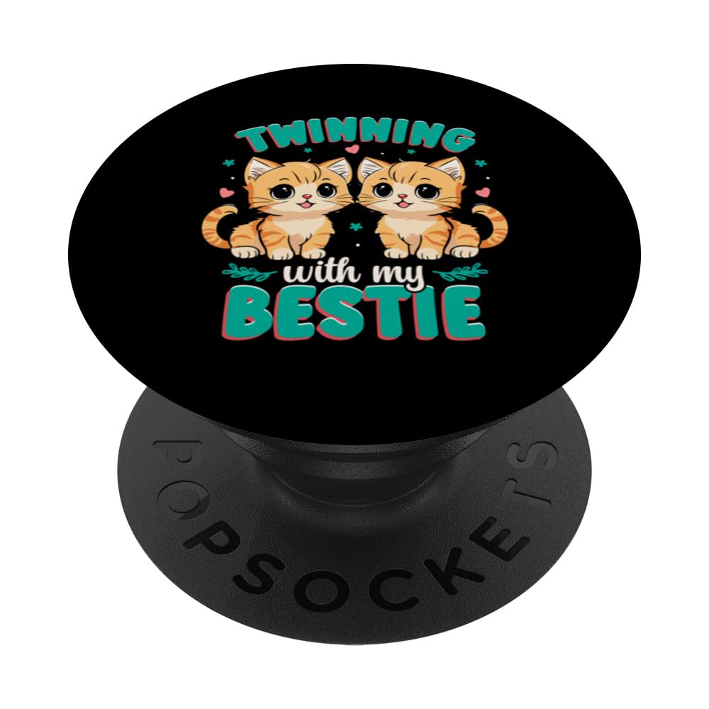 Friendship Twinning Bestie Matching Twin Cat PopSockets Adhesive PopGrip, Black