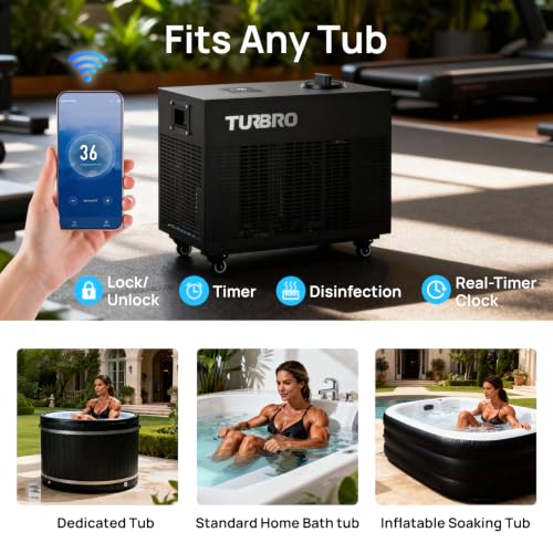 TURBRO 1 HP 9,300BTU, Cold Plunge Chiller, Smart Schedule Timer