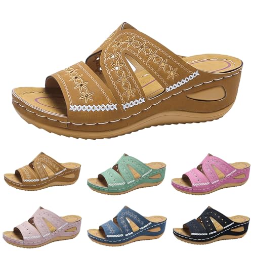 Orthopedic Wedge Sandals for Women Summer Dressy 2025,Casual Open Toe Platform Sandals with Arch Support Slippers Comfortable Slip on Wedge Sandal Flip Flops Outdoor Comfortable Beach Dress Shoes