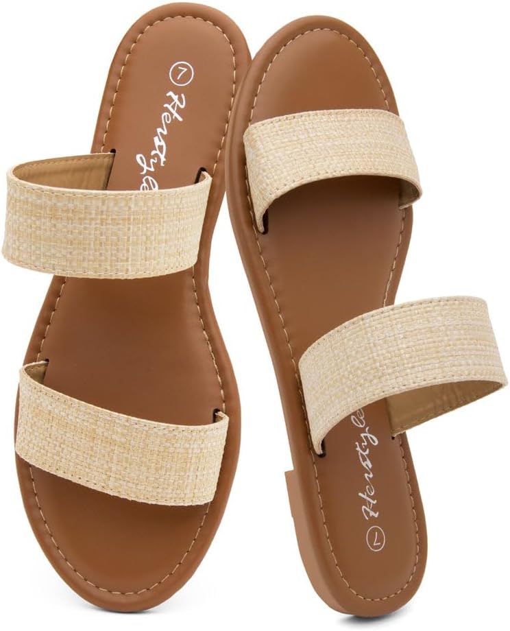 Comfortable slip-on flat sandals for women with cushioned footbed