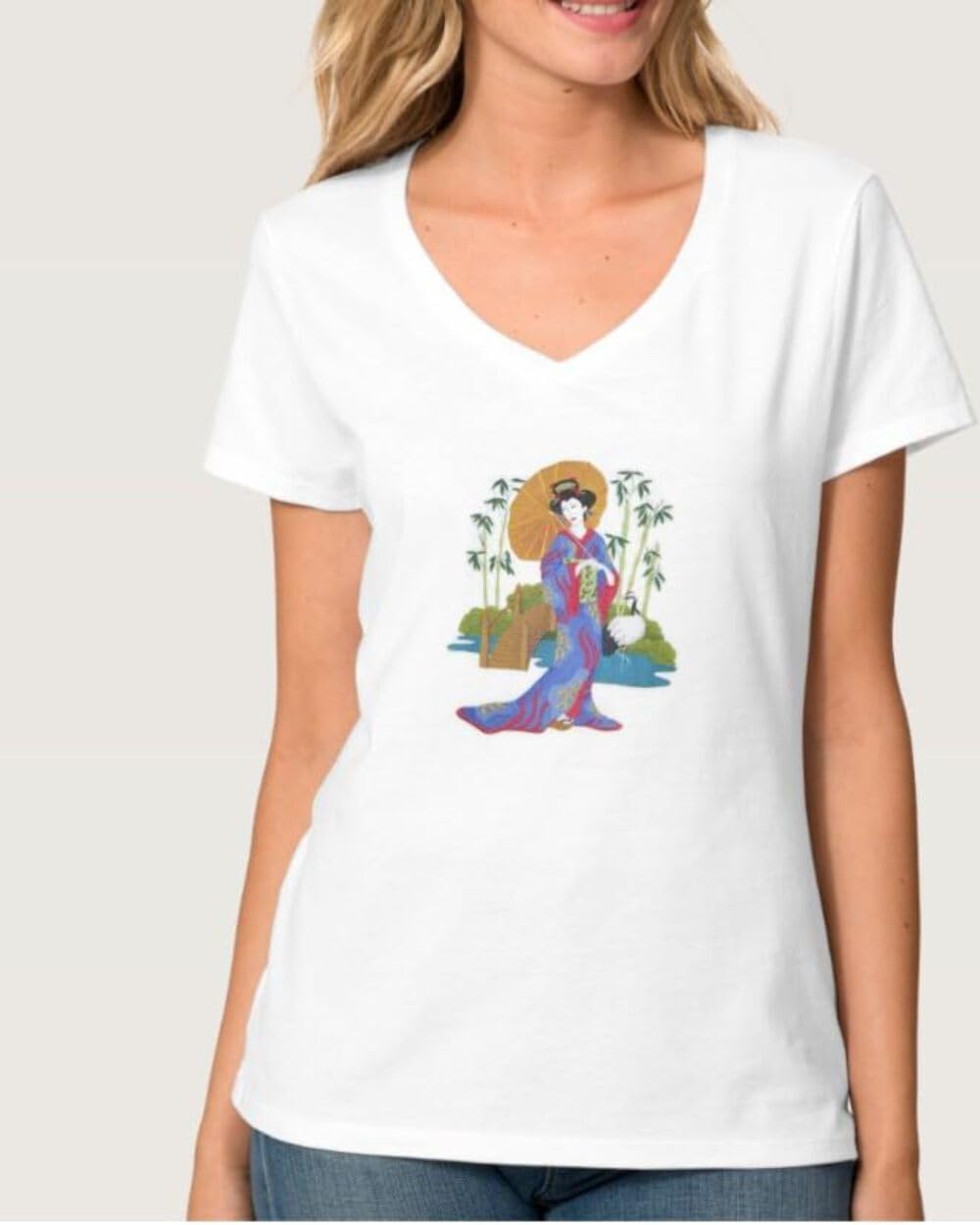 Amazing Custom Geisha Portraits [Geisha in Garden] [Rich Japanese Culture and Tradition] Embroidered Iron On/Sew Patch [11.5" x 9"] [Made in USA]