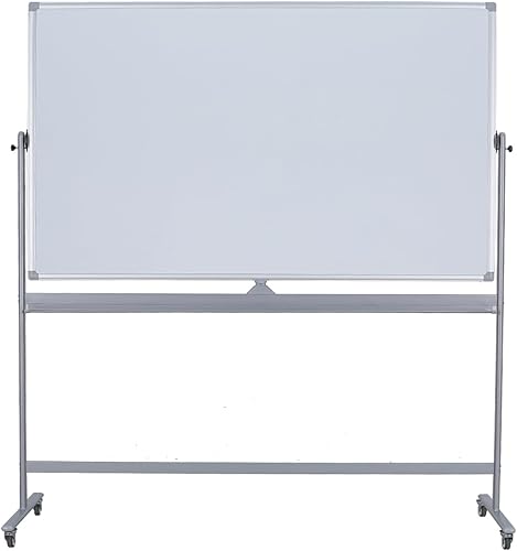 Pizarra blanca móvil de doble cara de 72 x 48 pulgadas con soporte, pizarra magnética de borrado en seco extragrande, pizarra blanca reversible para