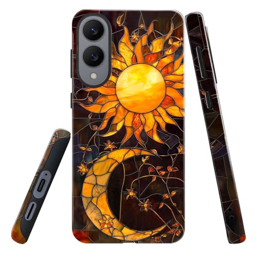 DAIZAG Case for Samsung Galaxy S25 Edge,Military-Grade Protection Cover,Moon Sun Stars Stained Glass（Glossy）