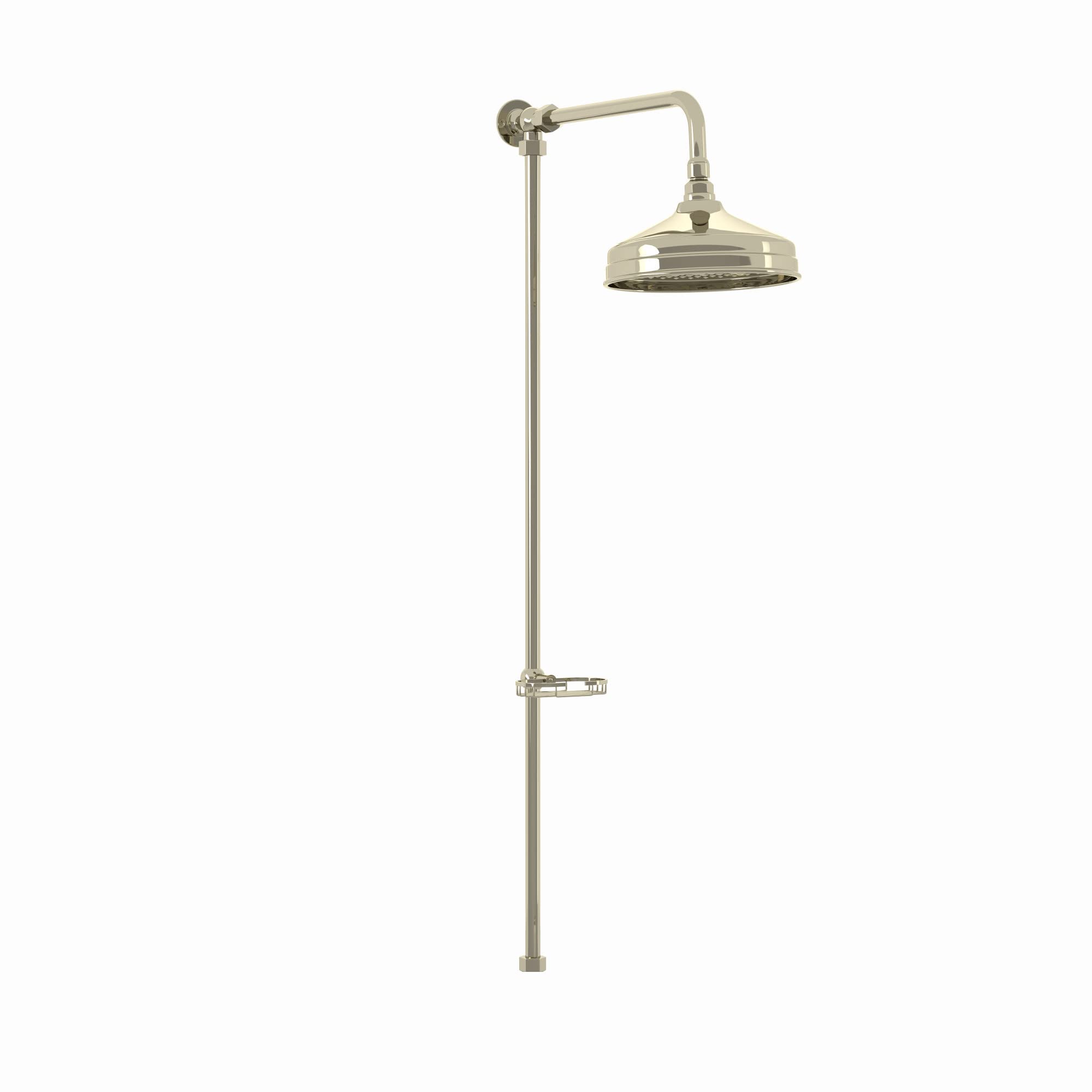 Enki Gold Downton, Rg047 Traditional Shower Rigid Riser Rail Kit With Large Overhead Shower & Soap Holder, Single Outlet, Polished