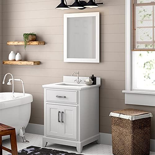 Vanity Art 24 Inches Single Sink Bathroom Vanity Set White Super Phoenix Stone Top 1 Dove-Tailed Drawer 1 Shelf Undermount Rectangle Sink Cabinet with Free Mirror VA1024-W