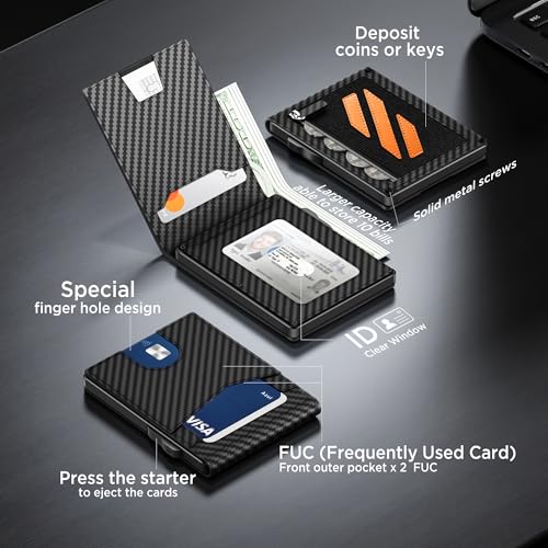 Wallet for Men, Pop-up Case, Cash Slot, RFID Blocking Mens Wallet with ID Window, Minimalist Wallet for Credit Cards,With Coin Pocket (Carbon Fiber)2