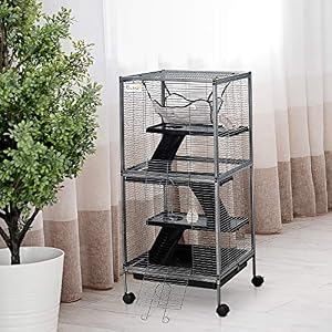 PawHut Gabbia in Acciaio per Roditori, Criceti e Cincillà con 3 Piani, 4 Ruote, Amaca e Vassoio Rimovibile, 52 x 52 x 113,5 cm - immagine 2