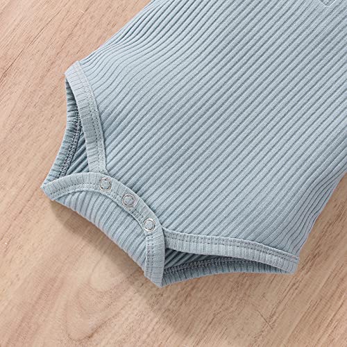 Vivifayee Infant Newborn Baby Boy Clothes Outfit Long Sleeve Romper Onesie Pants Set Knitted Ribbed Cotton Blue Clothing Set 2Pcs #TOP5