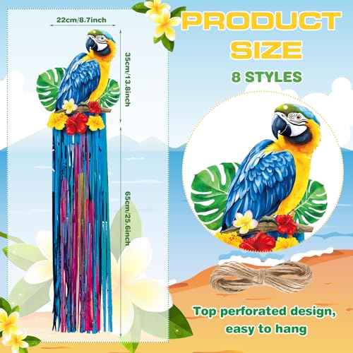 Image of Affrolling 8 Pcs Tropical Birds Party Decoration Hawaiian Luau Tiki Jungle Theme Hanging Outdoor Decor with Tassels for Birthday Party Supplies 3.3 ft Summer Bird Toucan Leaf Garland Door Banner Sign