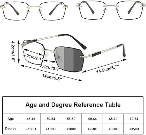 Miniatura 4 de Lentes de lectura fotocromáticos con bloqueo de luz azul para hombres, elegantes lectores de computadora sin marco, anteojos anti UV