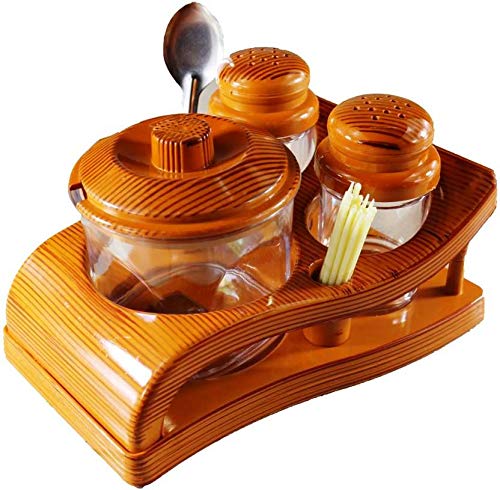aufers ® Oscar Food Grade Salt/Pepper/Pickle Set with Stand for Kitchen/Dining/Transparent/Wooden Design_Plastic 4 Piece Salt & Pepper Set (Plastic)