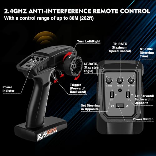 XiyoRC 1/10 Remote Control Car, 38km/h High Speed RC Car, 4X4 Off-Road RC Truck, IPX4 Waterproof Remote Control Truck, Two 2000mAh Li-Po Batteries, 2.4GHz RC Buggy, for Teenagers and Adults