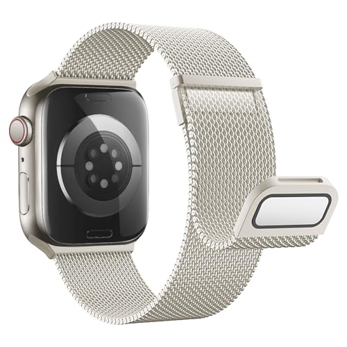 Astorgos Correas Metálica Compatible con Apple Watch Ultra 3/2/1 49mm,S11/S10 46mm,9/8/7 45mm,SE3/SE2/SE/6/5/4 44mm,3/2/1 42mm,Bracelet Magnética Doble Pulsera de Metal de Acero Inoxidable,EstrellaOro