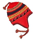 Peruvian Beanie Alpaca Hat, for Women and Men, Soft and Warm hat, Peruvian hat Made in Peru, Soft, Light and Resistant Alpaca (red line Yellow)