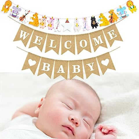 Willkommen Baby Girlande Rustikale Sackleinen welcome baby Girlande banner Vintage Leinen + 1 set Wald Kreaturen Banner Cover