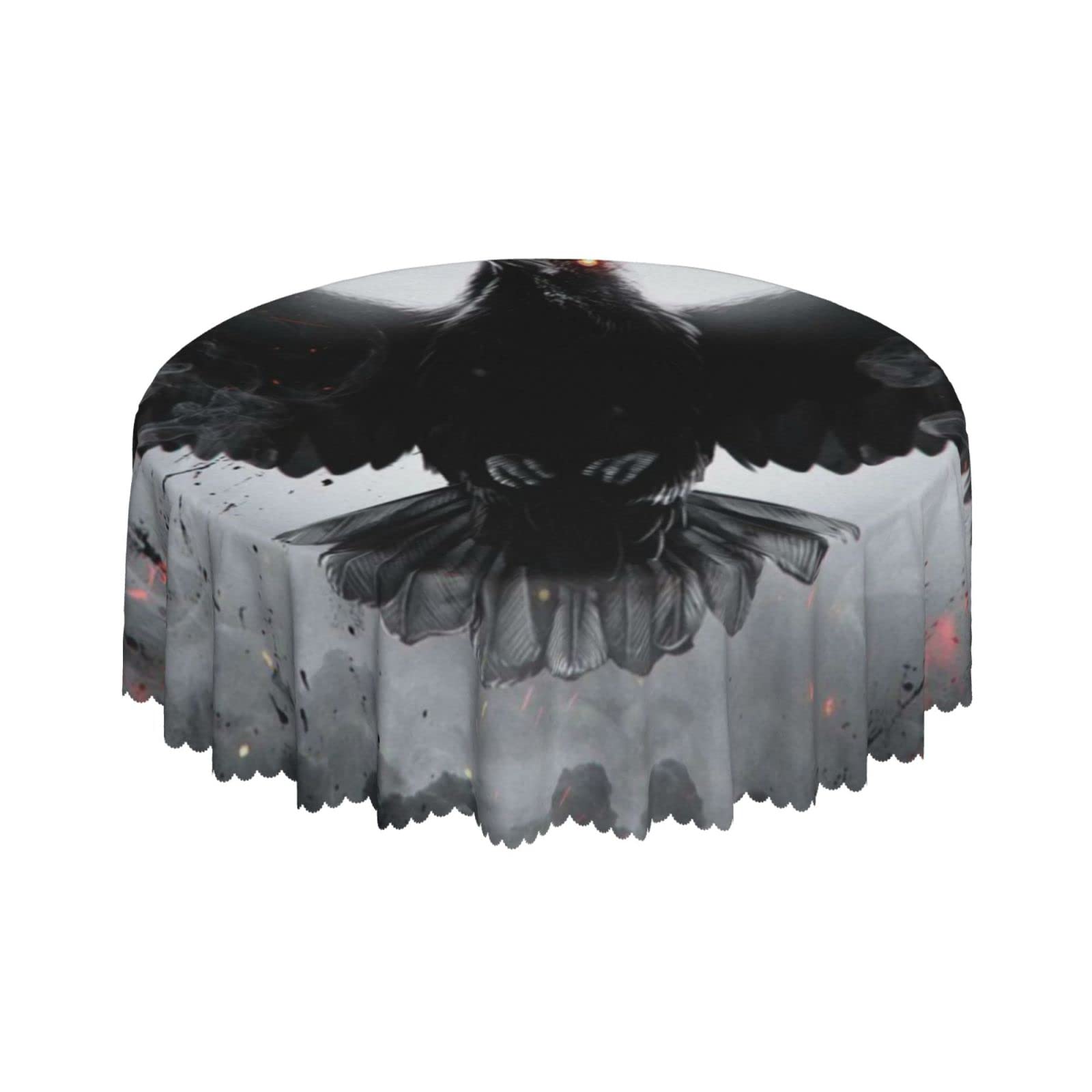 Lsjuee Fire Crow Dark Burning Round Tablecloth 60 Inch Printed Washable Tablecloth for Dining Party Holiday Fall Home Decorative