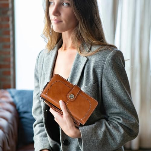 VONCOSS Women Fashion Zip Around Wallet Large Capacity Long Purse Credit Card Phone Holder Clutch with RFID Blocking and Wristlet Strap2