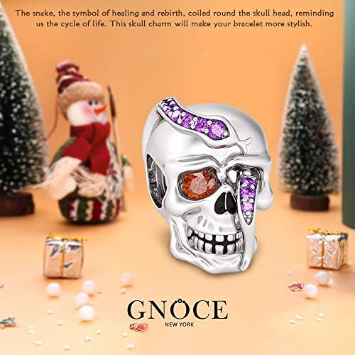 GNOCE"Shackles of Love Skull Charm Beads 925 Sterling Silver Charm with Cubic Zirconia for Bracelets & Necklaces Christmas Charm Gift for Skull Lover
