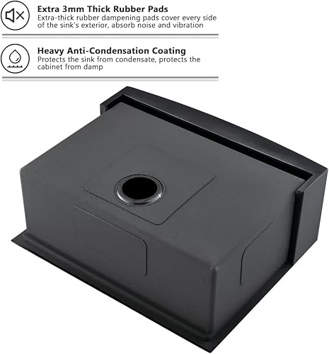 Miniatura 8 de VASOYO - Fregadero negro de 24 pulgadas para casa de campo, fregadero de cocina de 24 x 22 pulgadas con delantal frontal, acero inoxidable de