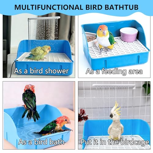 Image of kathson Automatic Parrot Bathtub with Pump, Large Bird Shower Fountain with USB Electric Water Cycle, Parakeet Bath Tub for Medium Birds, Cockatiel, Cockatoo, Lovebird, African Grey, Conure, Budgie