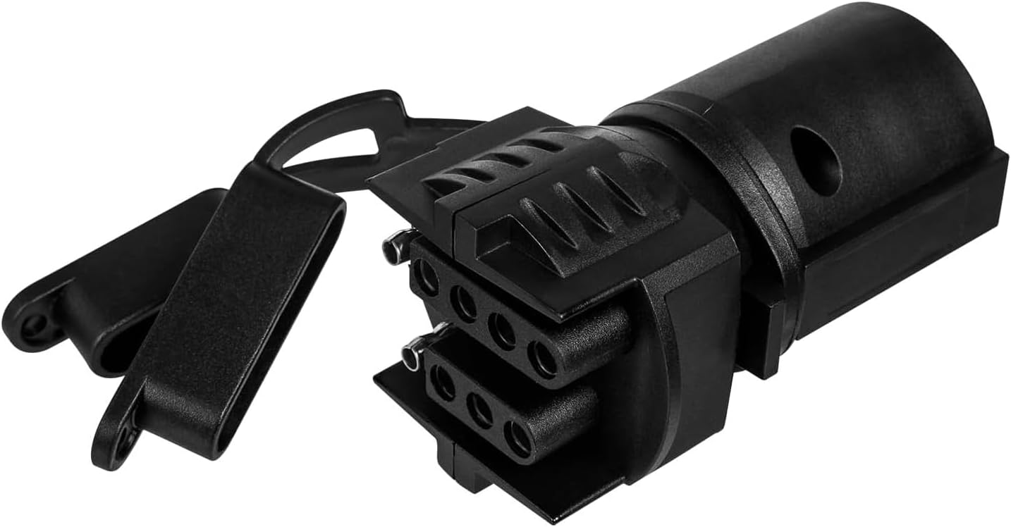1 PC 7 Pin Round to 4 Pin Trailer Plug Adapter, Trailer Plug Adapter, 7 Blade Trailer Connector to a 4-Way or 5-Way Flat, Automotive Accessories Compatible with RV, Boat, Trailer (Black)