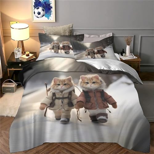 Housse de couette chat fermeture éclair parure lit microfibre douce - 6