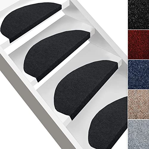 etm - Marchettes d'escalier autocollantes - Tapis d'escalier antidérapant - Tapis de marches en fibres synthétiques anti-allergiques - Lot de 15 nezs de marche Demi-Lune - Leipzig, 23x65 cm Anthracite