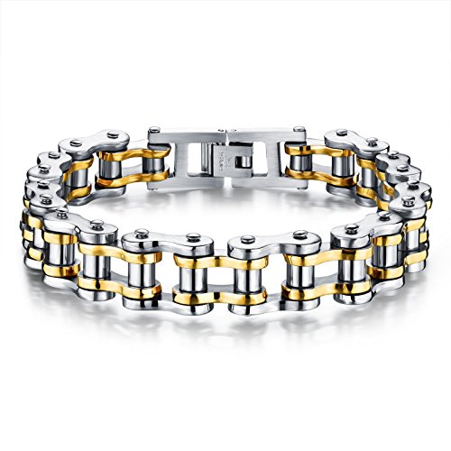 vissen Bracelet Homme Chaine de Moto en Acier Inoxydable Or et Argent Bijoux Vélo Chaîne Gourmette Bracelets Cadeau Bijoux