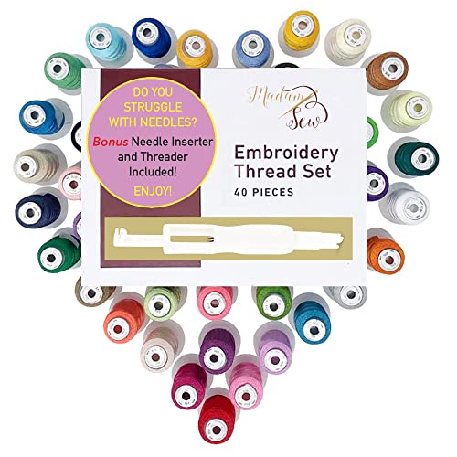 Madam Sew Embroidery Machine Thread Kit â€“ 500 Yards Each of 40 WT Polyester Thread Compatible with Brother, Janome, Singer, Pfaff, Husqvarna and Bernina Embroidery and Sewing Machines (40 Spools)