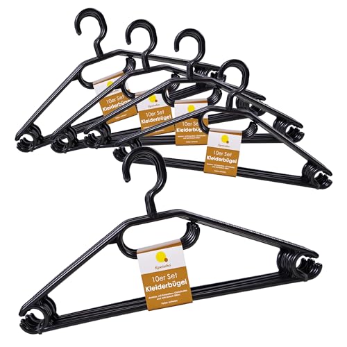 Spetebo Lot de 50 cintres en Plastique 100% recyclé Noir - Qualité Extra Lourde (45 g par Cintre) - Fabriqué en UE - avec rainures antidérapantes et Cravates - Porte-Ceinture