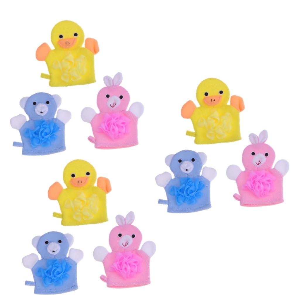 Angoily 9pezzi Guanti Da Esfolianti Tema Animali Guanti Per Bagno Doppia Faccia Giallo Blu Rosa Accessorio Per Uomo Donna
