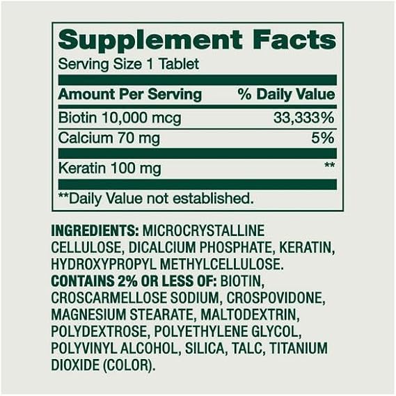Spring Valley Extra Strength Biotin Plus Keratin Dietary Supplement Tablets for Hair/Skin/Nail Health, 10,000 mcg, 60 Count