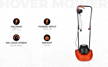 BLACK+DECKER BEMWH551-QS 1200W Electric Hover Mower, 12 (30cm) Winged Blade, Multi Directional Cutting, Ideal for Smaller Lawns up to 250 Metre Square,46 cm Cable Length,