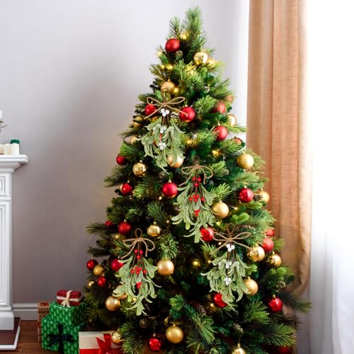 4 Stück Weihnachtsdeko Mistelzweig, Künstliche Girlande Weihnachten mit Roten und Weißen Beeren, 19 x 23 cm Weihnachtsdeko Outdoor für Fenster, Bäume und Decken